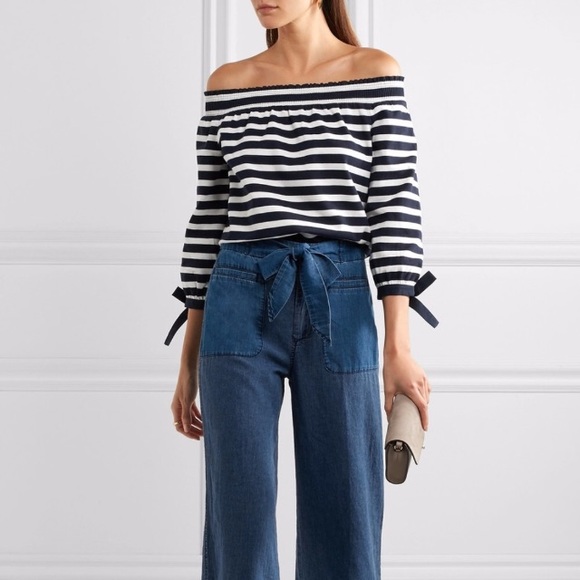 J. Crew Tops - J.crew of the shoulders striped blouse. Size M